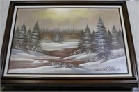 Framed original art: Snowy River Bank scene 30x42"