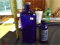 (2) Vintage Cobalt Blue Bottles 10" & 6"