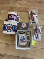 Coffee Mugs, Box of Upper Deck Trading Cards &