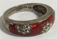 Sterling Silver Ring With Red Enameling