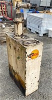 Antique Shell oil tank with hand pump