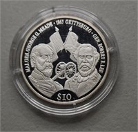 2000$10 Liberia Gettysburg .999 silver, 8.5 grams