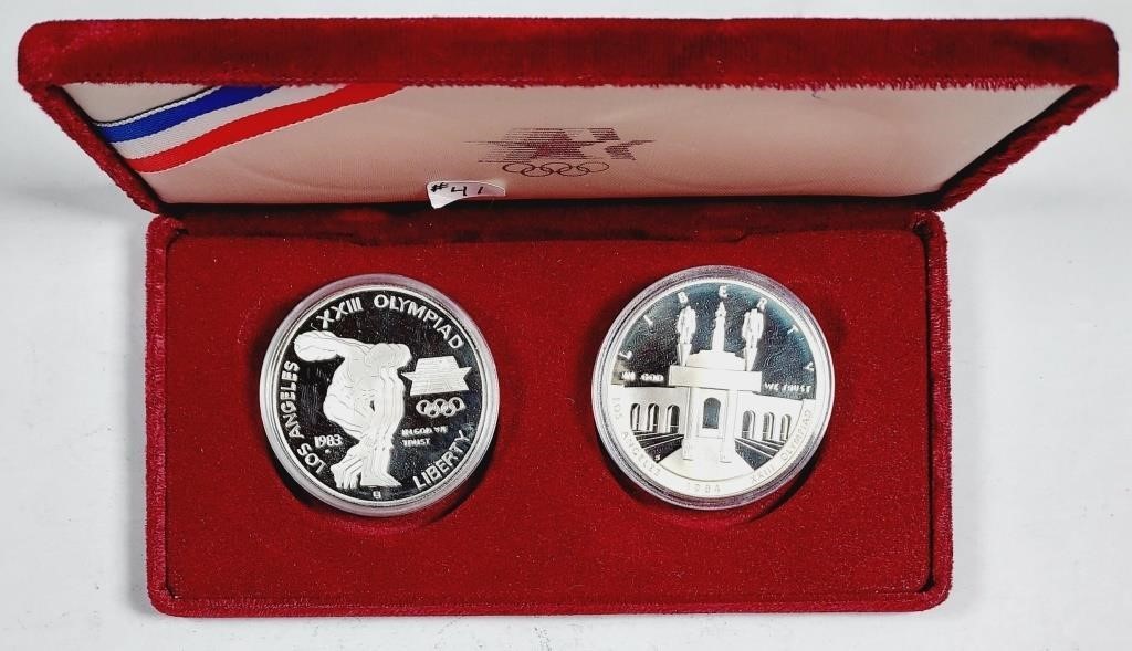 1983  2-coin LA Olympics Comm Silver Dollar PF set