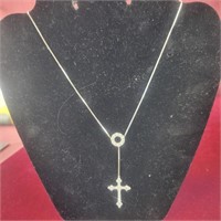 .925 Silver Cross Necklace with clear stones