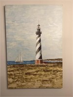 Lighthouse Embellished Print on Stretched Canvas