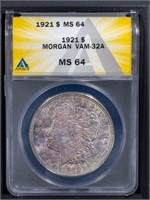 1921 $1 Morgan Dollar ANACS MS64 VAM-32A
