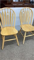 Pr light oak finish dining chairs, some marks