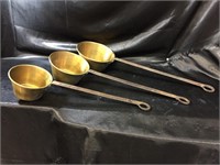 PRIMITIVE BRASS COOK WARE W/ HAND FORGED HANDLES