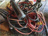 milk crate of extension cords
