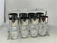 8 vintage highball glasses in stand