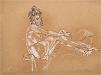 Arthur B. Davies Charcoal Drawing Seated Nude