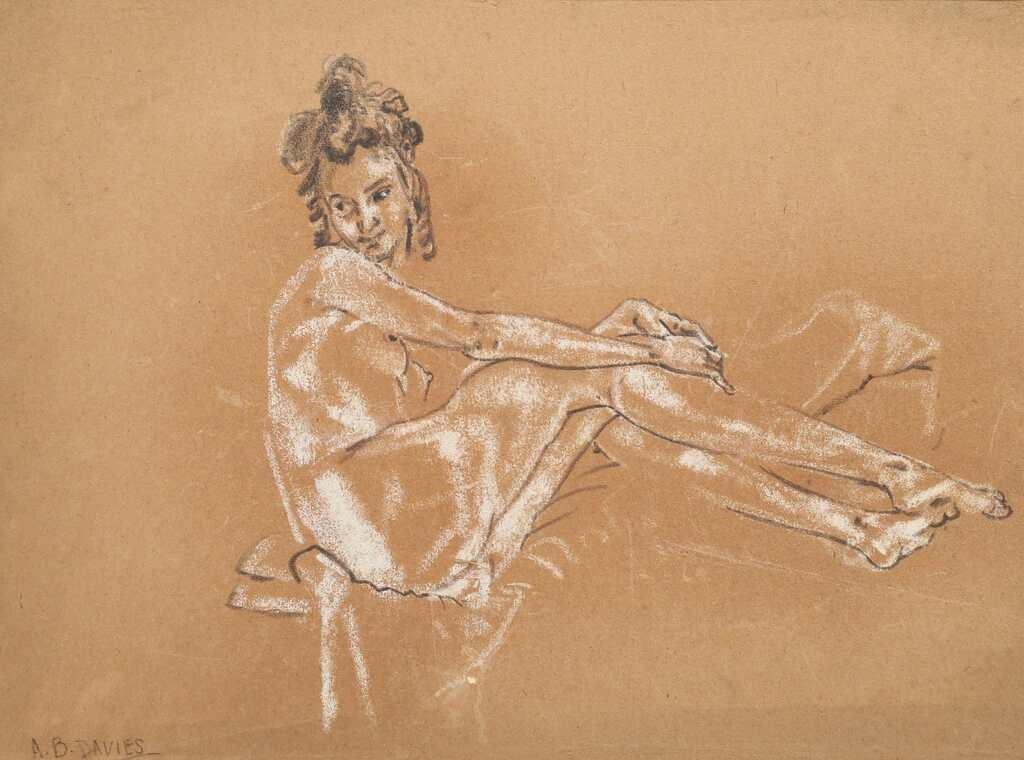 Arthur B. Davies Charcoal Drawing Seated Nude