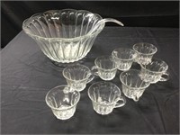 Glass punch bowl with 8 glasses