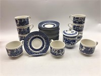 Churchill Blue WIllow Teacups & Saucers
