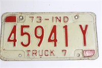 1973 Indiana Truck Licence Plate 45941Y