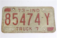 1973 Indiana Truck Licence Plate 85474Y