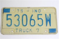 1975 Indiana Truck Licence Plate 53065W