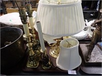 4 BRASS LAMPS W/ 2 SHADES