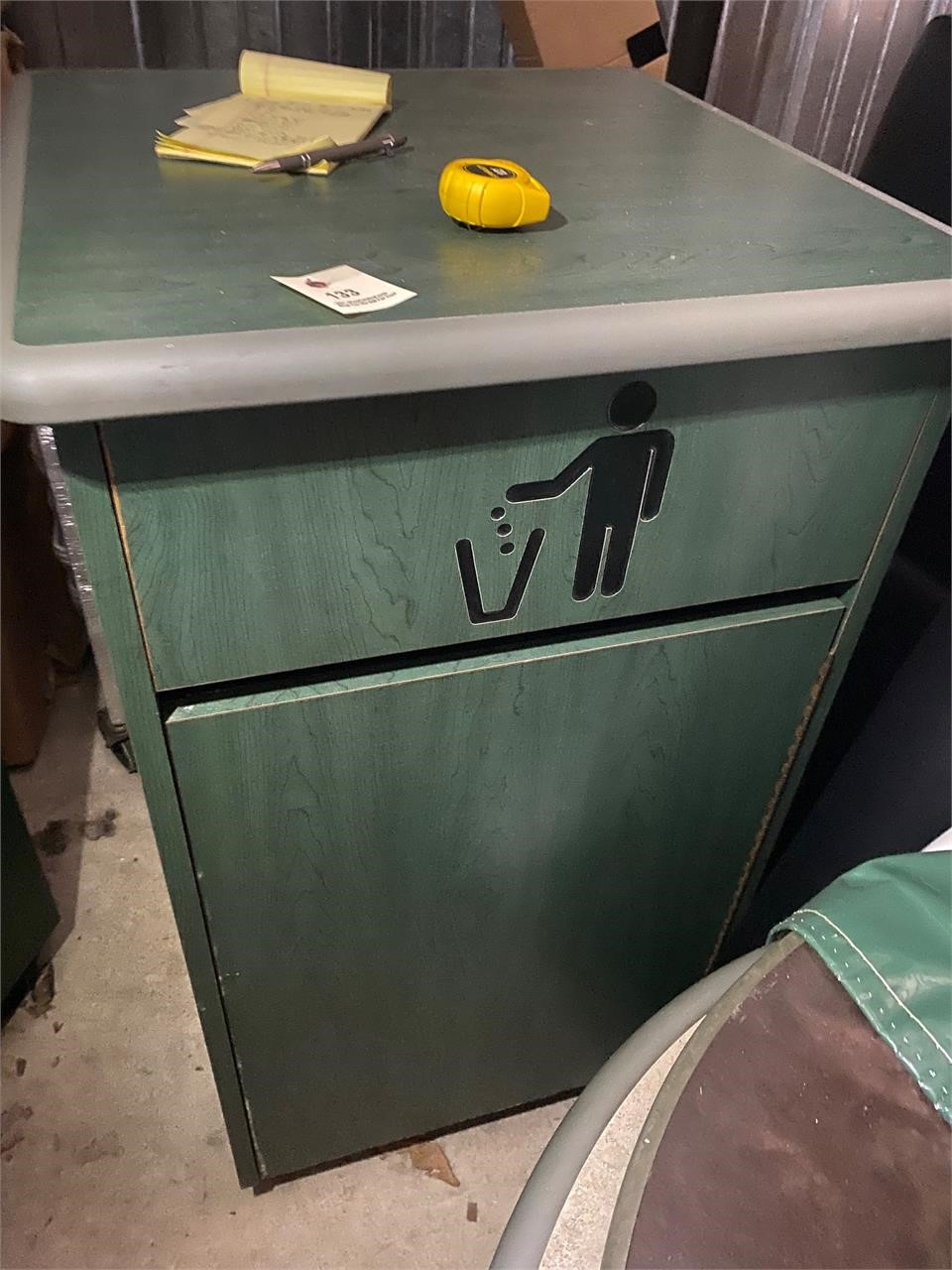 Wood Trash cabinet green no lower bin