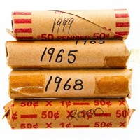 Lot 4 Rolls Canada, One Cent Coins,1965,68,99,2000