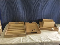 3 NEW Wood Serving Trays & Small Crate Box