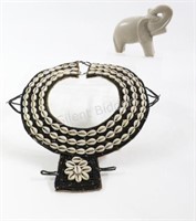 Hand Beaded Necklace Collar & Soapstone Elephant