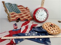 Burwood flag decor, pie plate, clock +