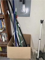 Misc lot of brooms, mops and more