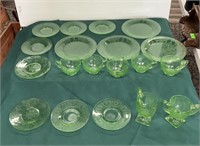 Uranium glass 4 plates setting dishes with sugar