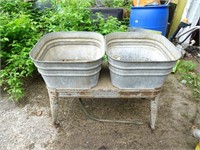 Wheeling Twin Galvanized Wash Tubs on Stand with