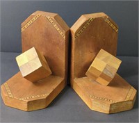 Art Deco Wood Cubist Bookends