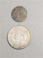 1920 20 Centavos & 1939 50 Centavos Silver Coins