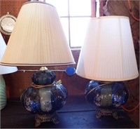 (2) Painted / Flower Decorated Glass Table Lamps