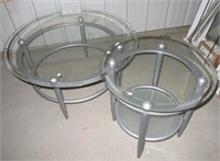 Beveled glass top coffee and end table two tier