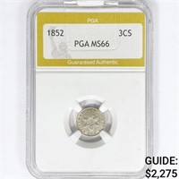 1852 Silver Three Cent PGA MS66