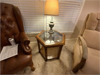 Wood & Glass End Table & Lamp