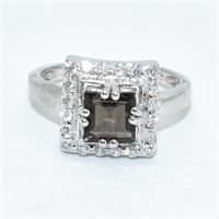 Silver Smokey Quartz Cz(1.9ct) Ring