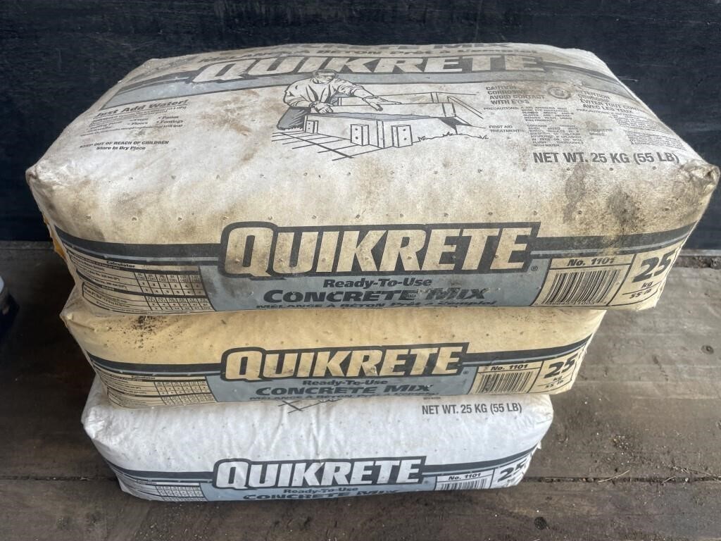 Three 25kg bags of Quikrete Ready-to-Use Concrete
