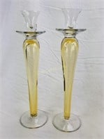 Pair Of Tall Art Glass Candle Sticks Very Nice