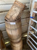 2 Nail Kegs and Early Wooden Bucket