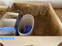 Box with wineglasses, glass cups, drinking