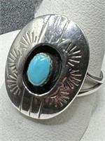 SIGNED MB NAVAJO STERLING TURQUOISE RING