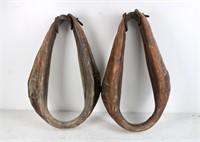 (2) Primitive Leather Horse Mule Harness Lot