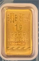 1g 999.9 Fine Gold Bar Ser # SB049828