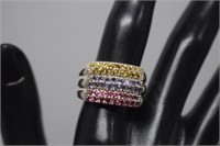 Sterling Silver Ring w/ Pink, White & Yellow Stone