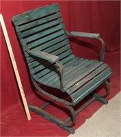 Antique Wood & Metal Slatted Spring Chair