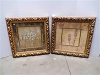2 matching frames with floral pictures inside