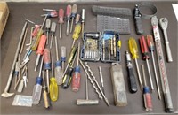 Flat of Assorted Tools & Drill Bits