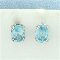 Blue Topaz Stud Earrings in Sterling Silver