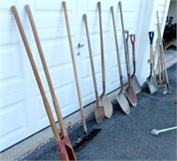 Assorted long handled tools as pictured including